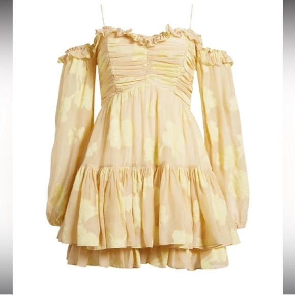LoveShackFancy Zennia Mini Dress in Daisy Yellow - Picture 2 of 7